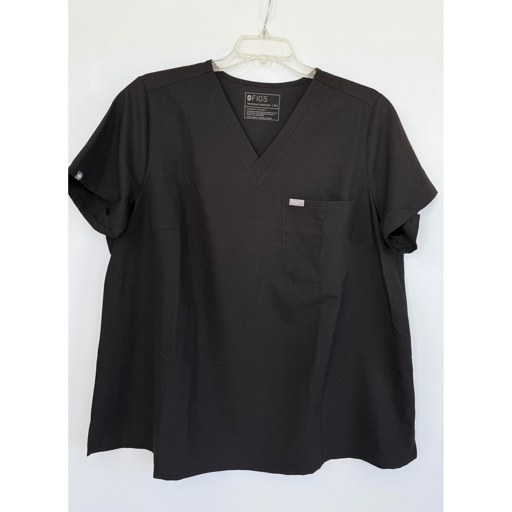FIGS Plus Size Catarina One-Pocket Scrub Top Black 3XL Technical Collection NEW